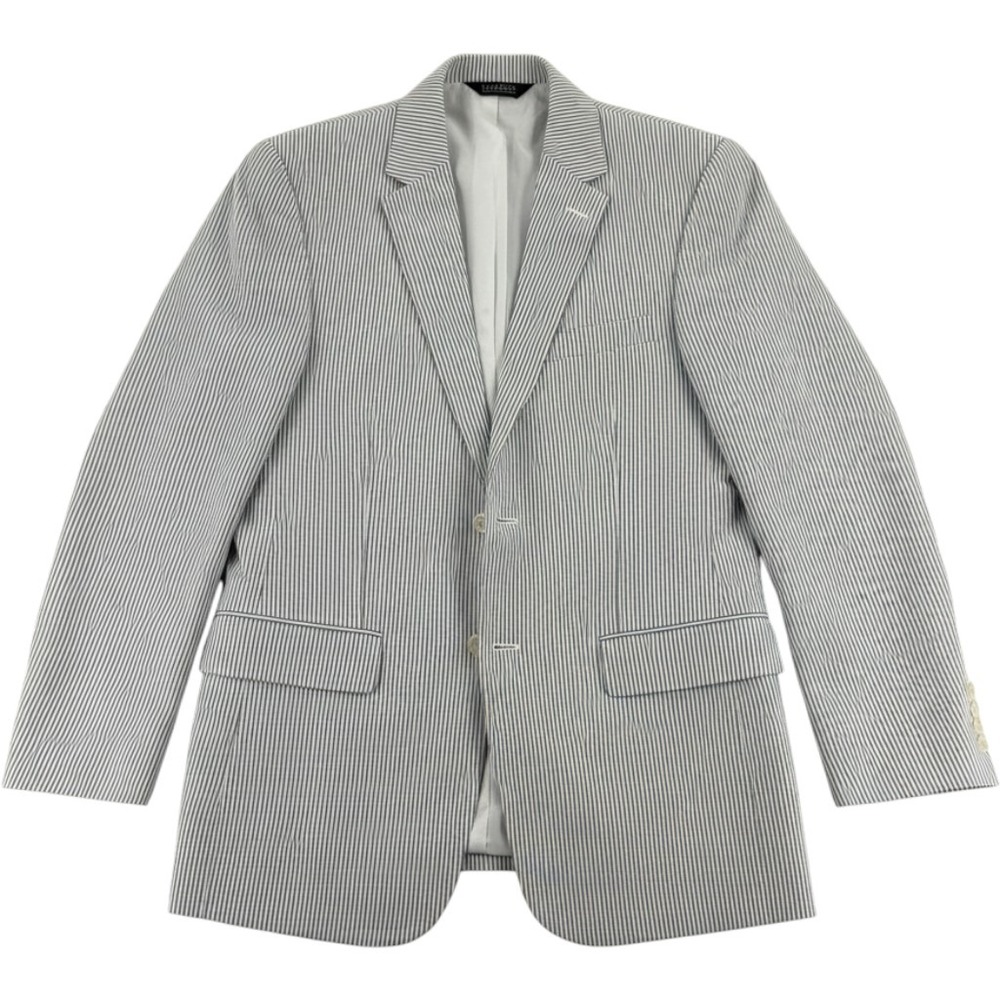 Jos. A. Bank Blazer 40R Stays Cool Tailored Fit Blue White Seersucker Stripe
